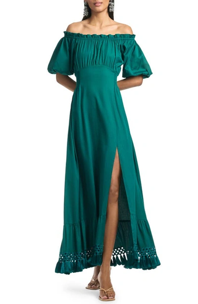 Sachin & Babi Jacqueline Off-shoulder Tassel Maxi Dress In Green