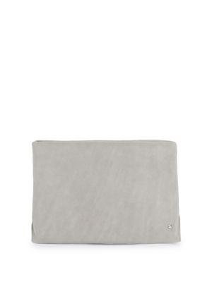 dove grey suede clutch bag