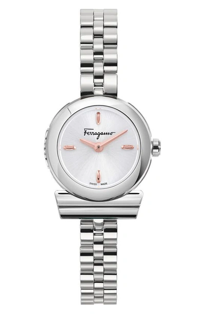 Ferragamo 22.5mm Gancino Watch With Bracelet Strap, Silver In Stainless Steel