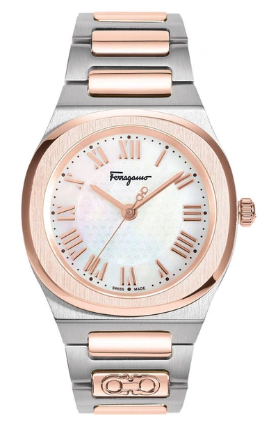 Ferragamo Elliptical Bracelet Watch, 36mm In Rose Gold Two Tone