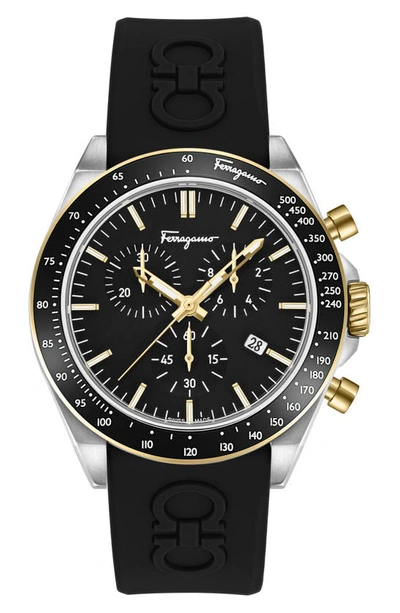 Ferragamo Men's Urban Chronograph Silicone Strap Watch, 43mm In Black