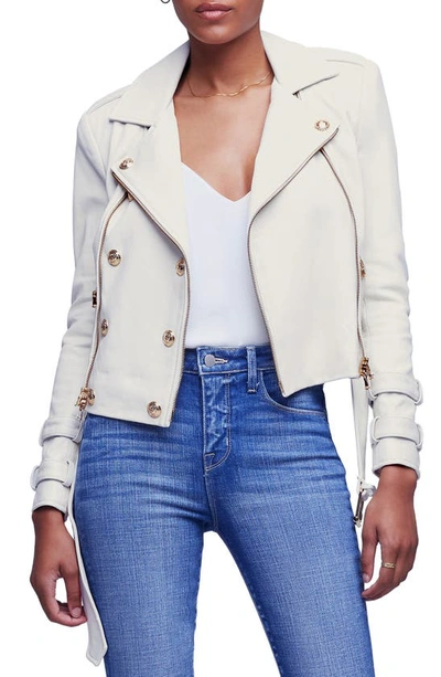 L Agence Billie Belted Leather Moto Jacket In Ivory