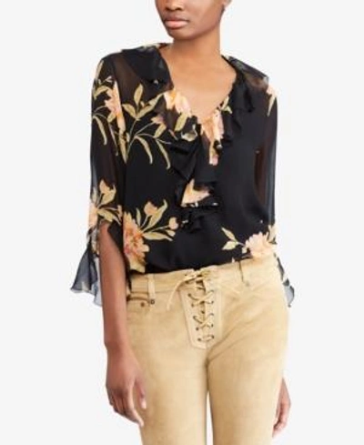 Polo Ralph Lauren Ruffled Floral-print Blouse In Blush Floral