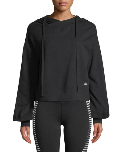 Alo Yoga Social Long sleeve Hooded Top In Black ModeSens