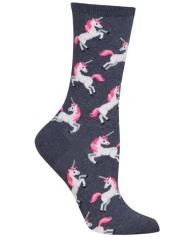 Hot Sox Women's Unicorn Fashion Crew Socks In Denim Heather