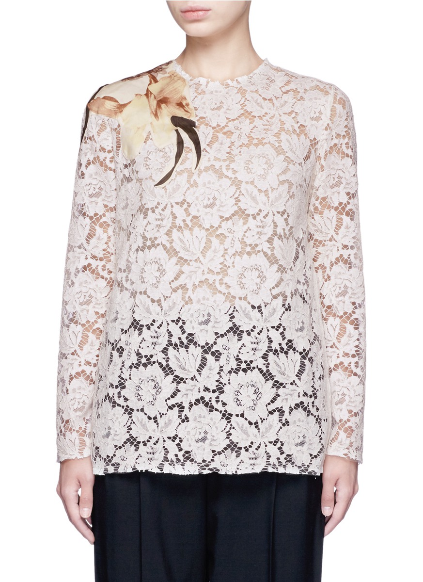 Valentino Floral Print Patch Lace Top | ModeSens