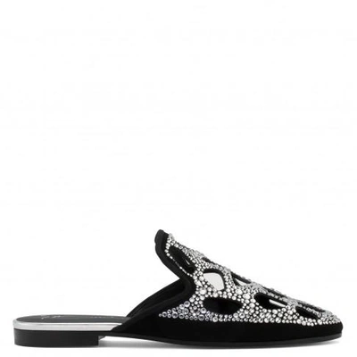 Giuseppe Zanotti - Suede Flat Slipper With Crystals Chana In Black