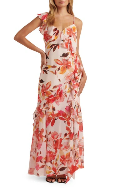 Ever New Ruffle Maxi Dress In Red Floral