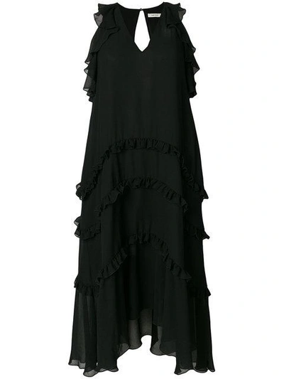 Three Floor Vibrancy Ruffled Chiffon Dress In Black