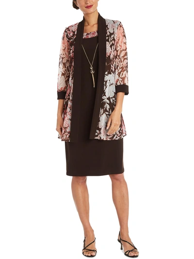 R & M Richards Womens Printed 2pc Two Piece Dress In Brown