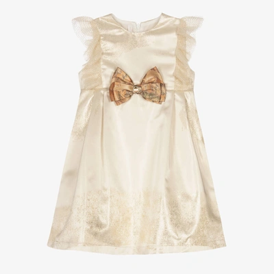 Alviero Martini Babies' Girls Gold Jacquard Geo Map Dress