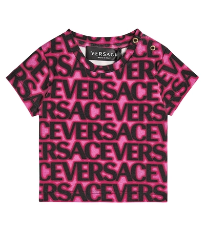 Versace Baby Girls Pink Cotton Logo T-shirt In Black