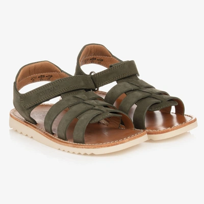 Pom D'api Babies'  Boys Khaki Green Suede Leather Sandals