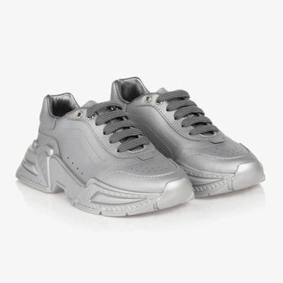 Dolce & Gabbana Kids' Girls Silver Leather Daymaster Sneakers