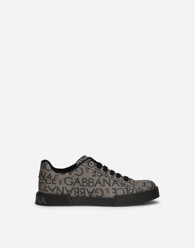 Dolce & Gabbana Teen Boys Portofino Coated Jacquard Sneakers In Brown