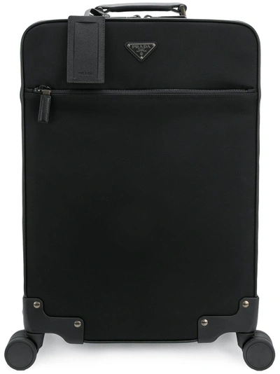 Prada Tessuto Saffiano Leather Carry-on Suitcase In Black