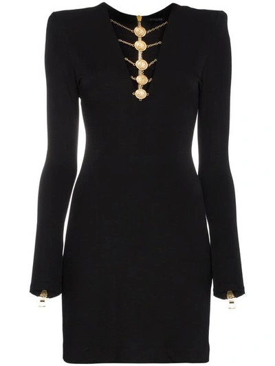 Balmain Black Embellished Mini Dress
