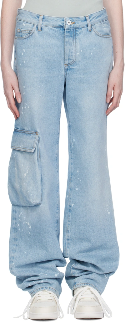 Off-white Toybox Patch-pocket Straight-leg Mid-rise Jeans In Azzurro