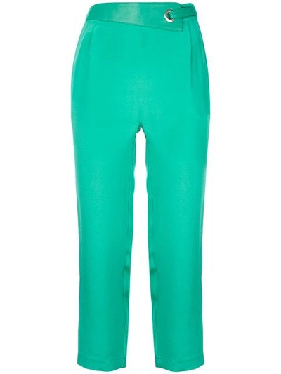 Max & Moi Eyelet Detail Cropped Trousers In Green
