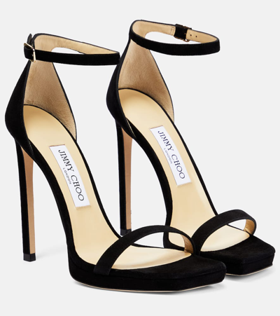 Jimmy Choo Alva Suede Sandals In Black