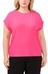 Halogen Crewneck Cap Sleeve Top In Bright Pink