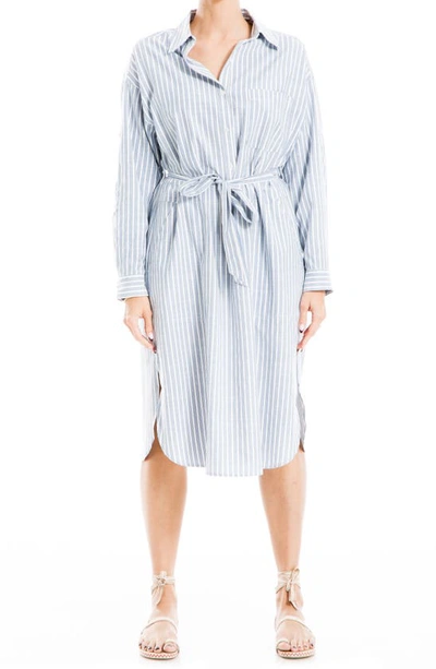 Max Studio Tab Sleeve Shirt Dress In Denim Stripe