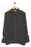 Max Studio Circle Stripe Long Sleeve Button-up Shirt In Black/ Ivory Diamond Chain Til