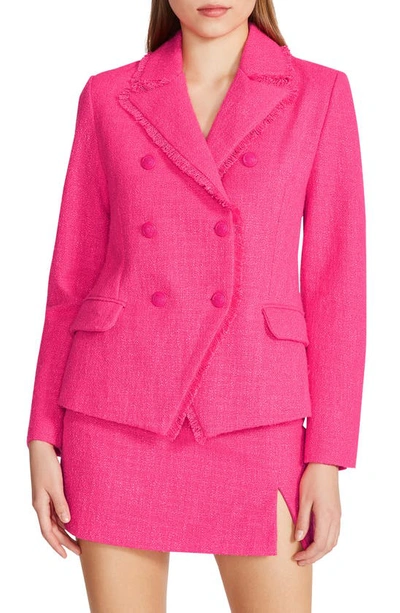 Steve Madden Naomi Fringe Trim Notch Lapel Blazer In Pink Glo