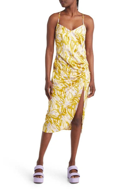 Open Edit Strappy Shirred Sleeveless Midi Dress In Purple P Lava Abstract
