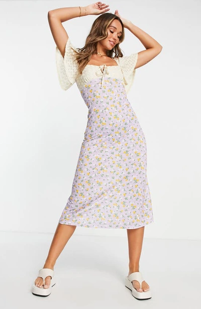 Asos Design Floral Print Midi Dress In Purple Multi ModeSens