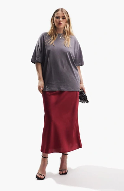 Asos Design Curve Satin Midi Skirt In Red