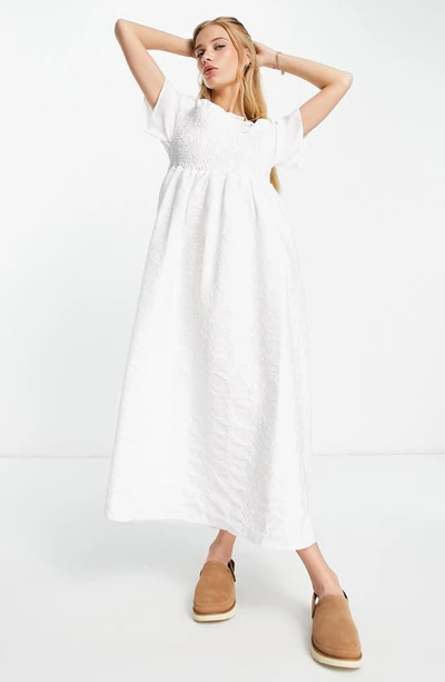 Asos Design Smock Bodice Maxi Dress In White