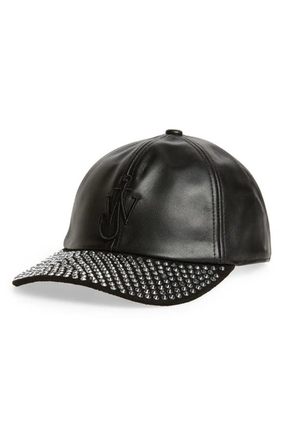 Jw Anderson Embellished Leather Blend Baseball Cap In Black