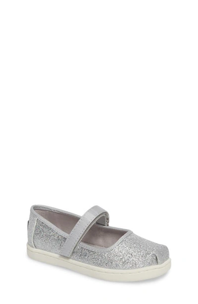 Toms Kids' Glitter Mary Jane Flat In Silver Iridescent Glimmer