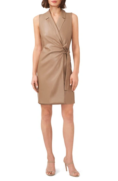 Halogen Faux Leather Wrap Minidress In Antique Taupe