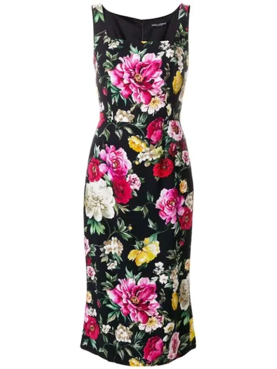 Dolce & Gabbana Floral Print Fitted Dress In Black