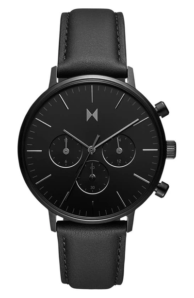 Mvmt Watches Mvmt Legacy Traveler Chronograph Leather Strap Watch, 42mm In Black