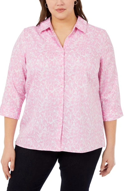 Foxcroft Lucie Pink Panther Cotton Button-up Shirt In Pink Peach