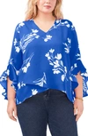Vince Camuto Floral Tunic Top In Deep Azure