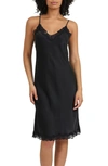 Papinelle Camille Lace Trim Silk Nightgown In Black