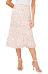 Halogen Print Pull-on Midi Skirt In Scrolling Lines Tan