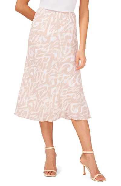 Halogen Print Pull-on Midi Skirt In Scrolling Lines Tan