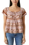 Lucky Brand Print Swing Top In Brown Multi