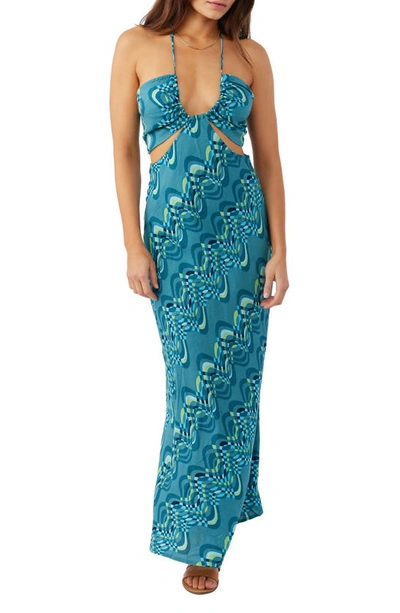 O'neill Lila Cutout Halter Maxi Dress In Blue Moon