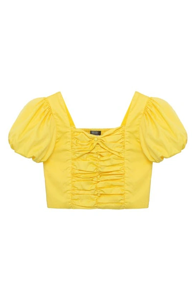 Truce Kids' Smocked Cotton Crop Top In Yellow