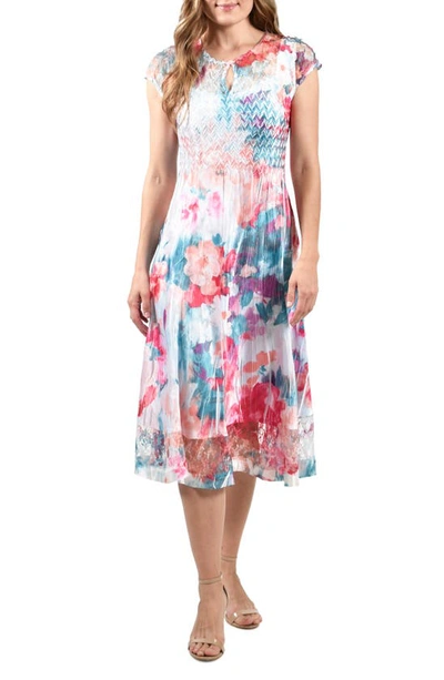 Komarov Floral Cap Sleeve Midi Dress In Vivid Petals