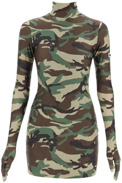 Vetements Camouflage Mini Dress With Gloves In Green (green)