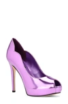 Nine West Hilare Peep Toe Platform Pump In Purple Mirror Metallic