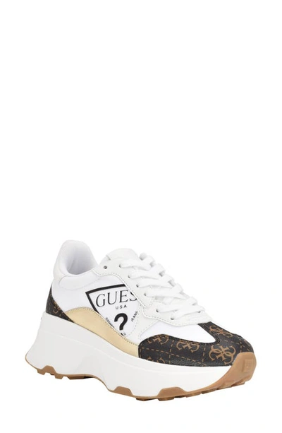 Guess Calebb 3 Sneaker In White,brown Multi