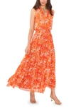 1.state Sleeveless Tiered Maxi Dress In Orange Paisley
